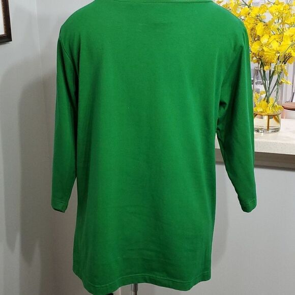 BOB MACKIE, wearable art tunic top. GREEN size medium.  3/4 sleeves. ST. PATRICK - Picture 6 of 6